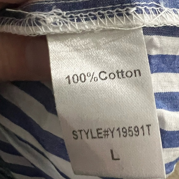 Pomander Place Blue and White Stripe Cotton Poplin Kenzo Dress Size L - Picture 5 of 6